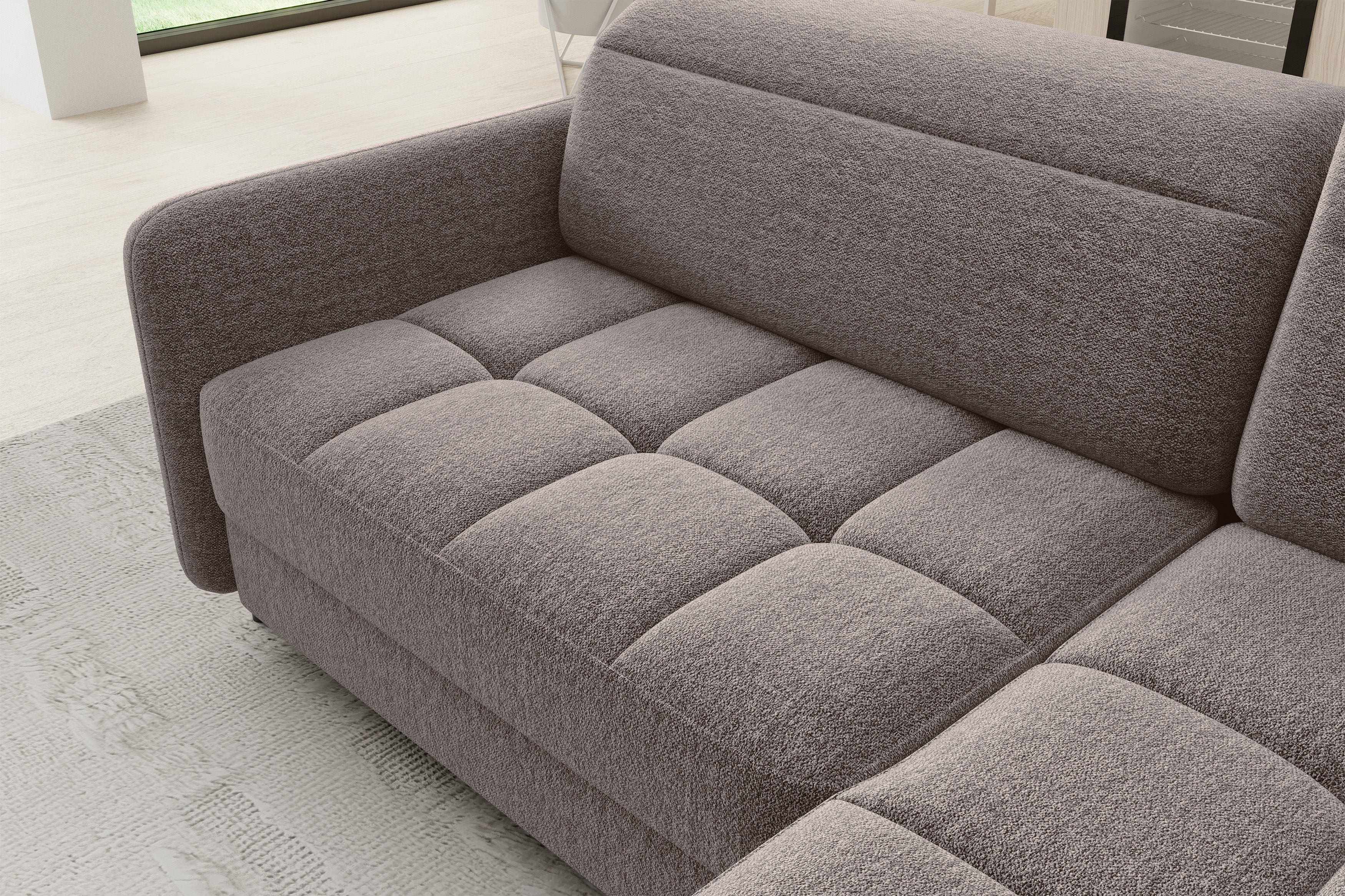 Barea 3 Seater Storage Sleeper Chaise Sofa - Fudge Brown