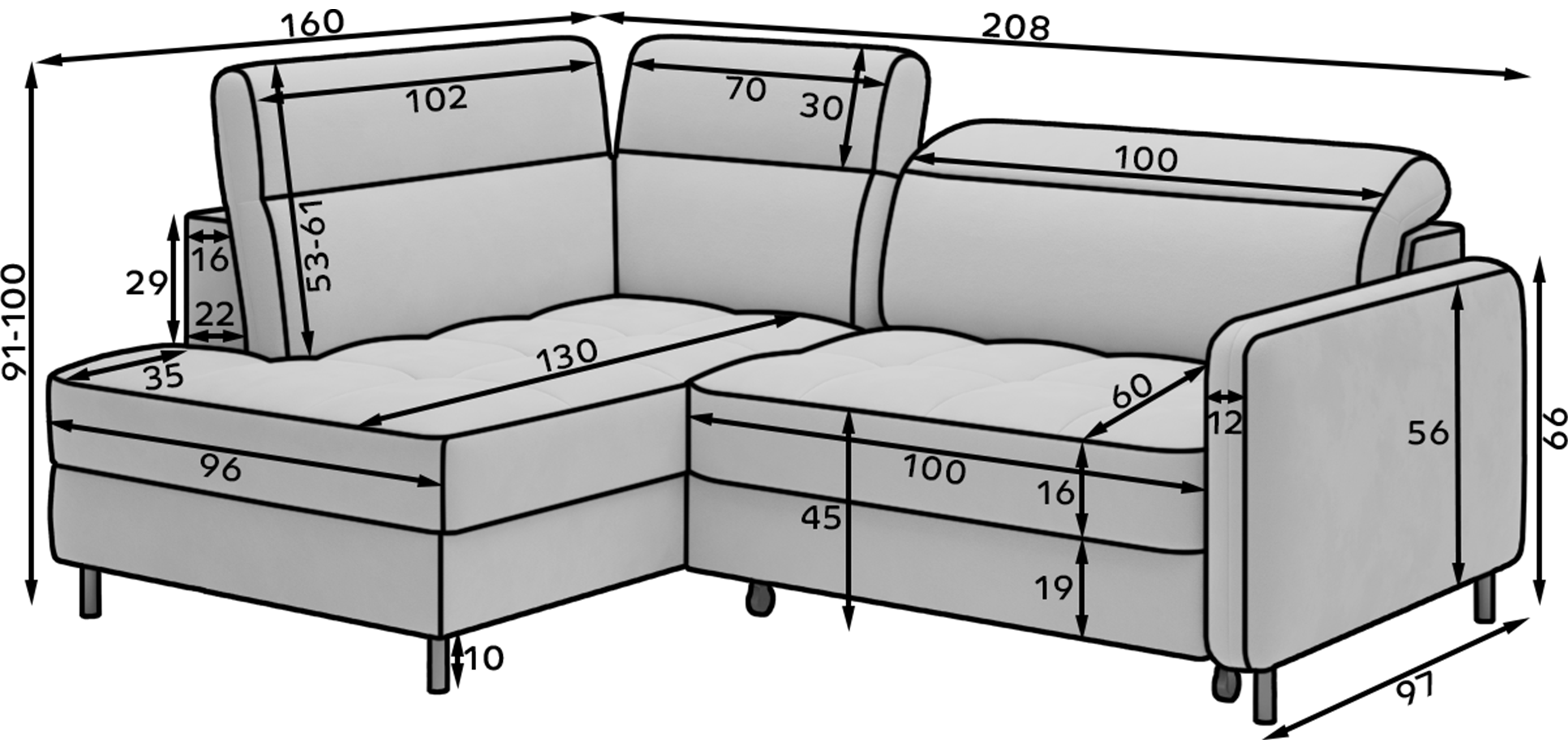 Barea 3 Seater Storage Sleeper Chaise Sofa - Beige