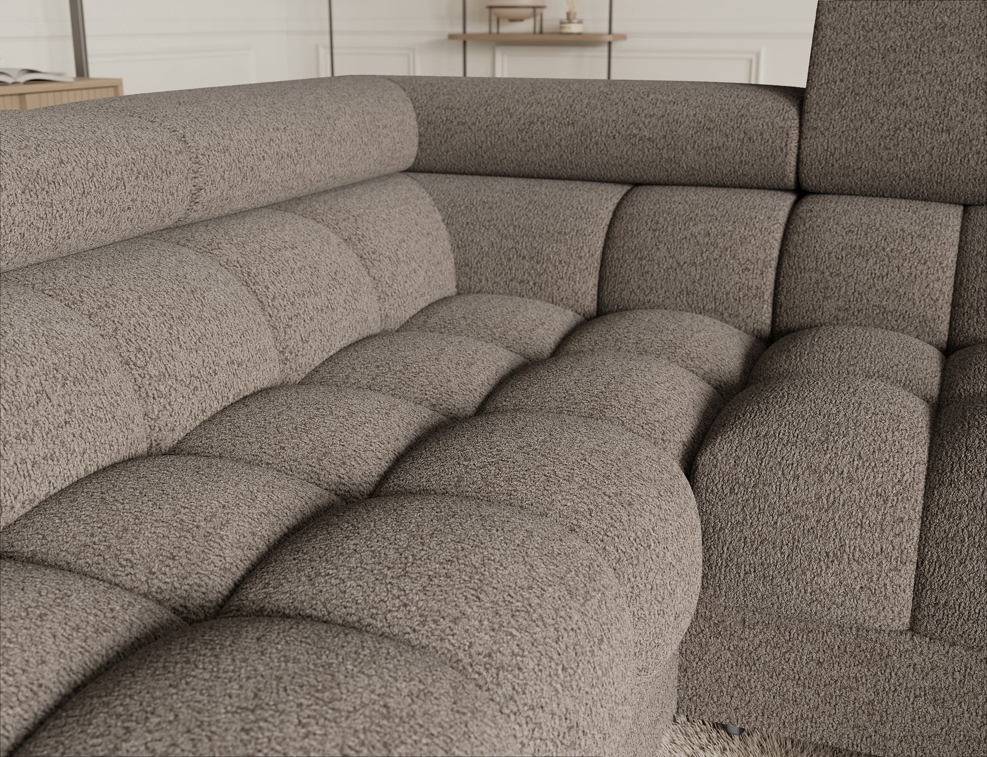 Fectory Sectional Storage Sleeper Chaise Sofa - Taupe