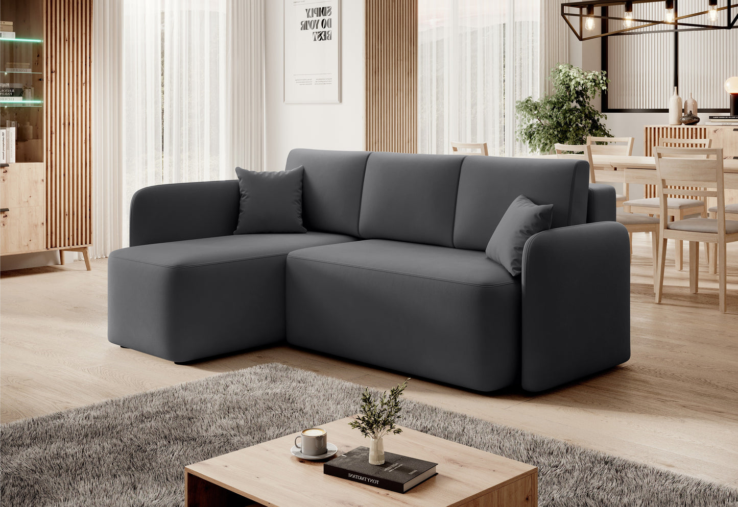 Hadson 3 Seater Storage Sleeper Chaise Sofa - Grey