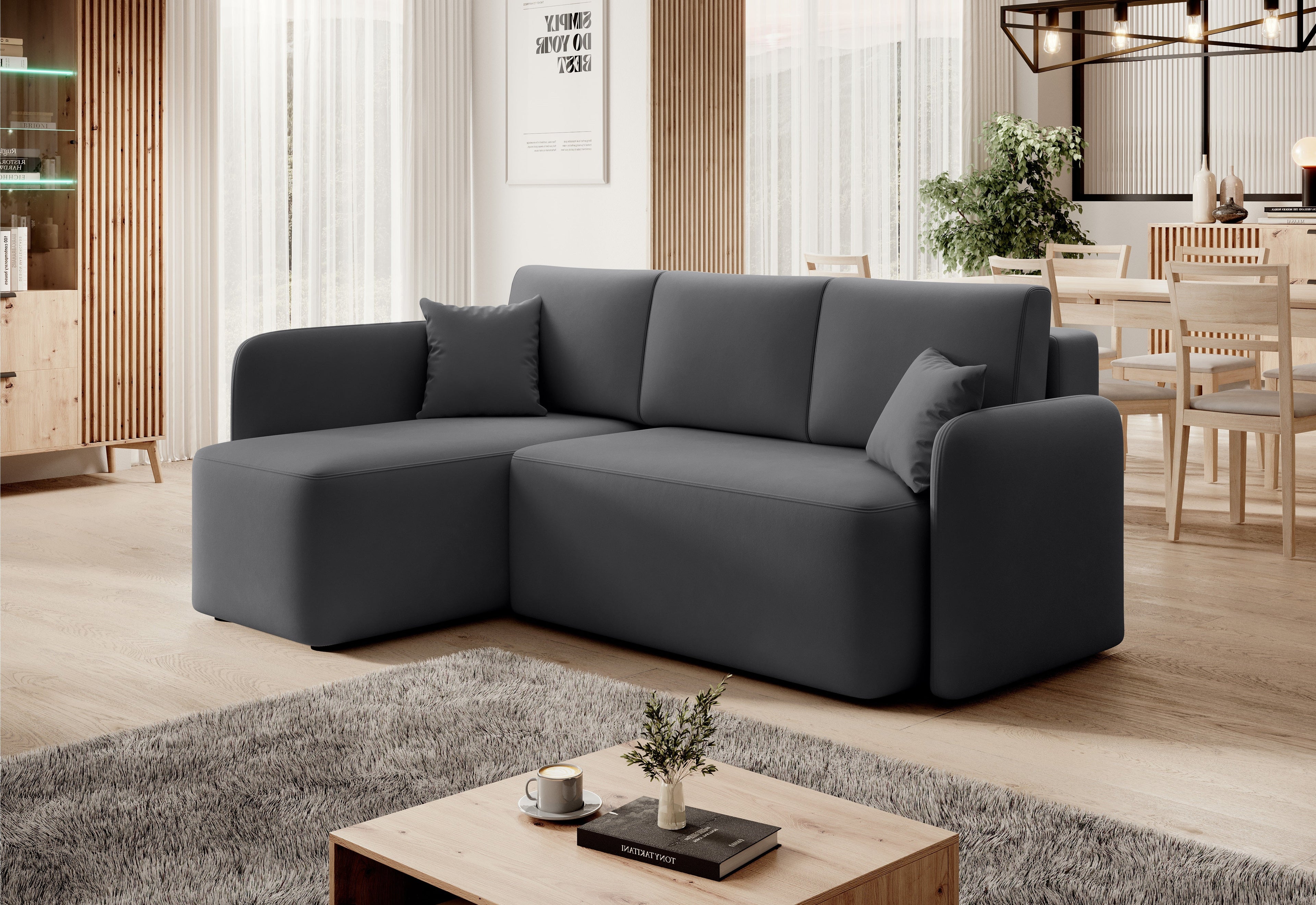 Hadson 3 Seater Storage Sleeper Chaise Sofa - Grey