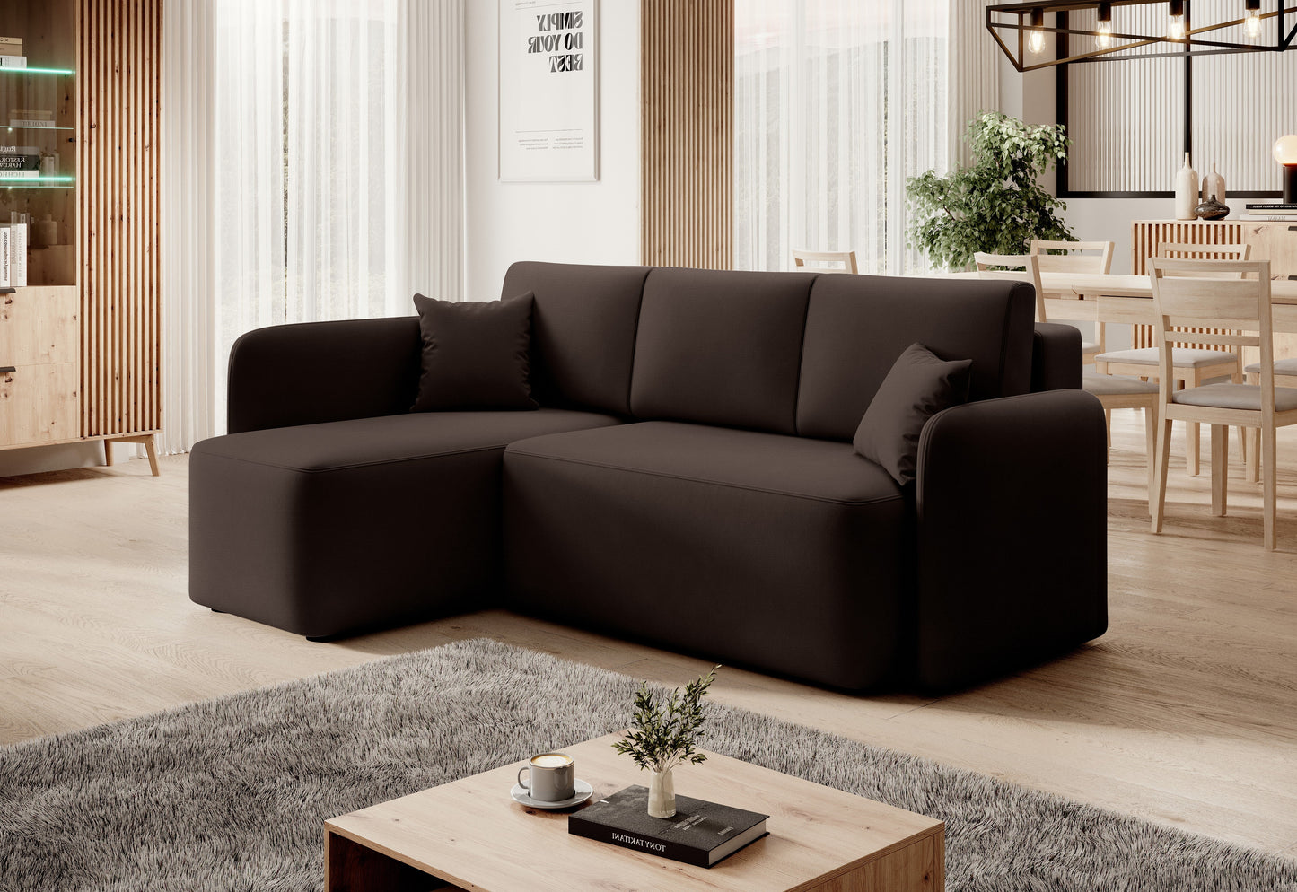 Hadson 3 Seater Storage Sleeper Chaise Sofa - Dark Brown