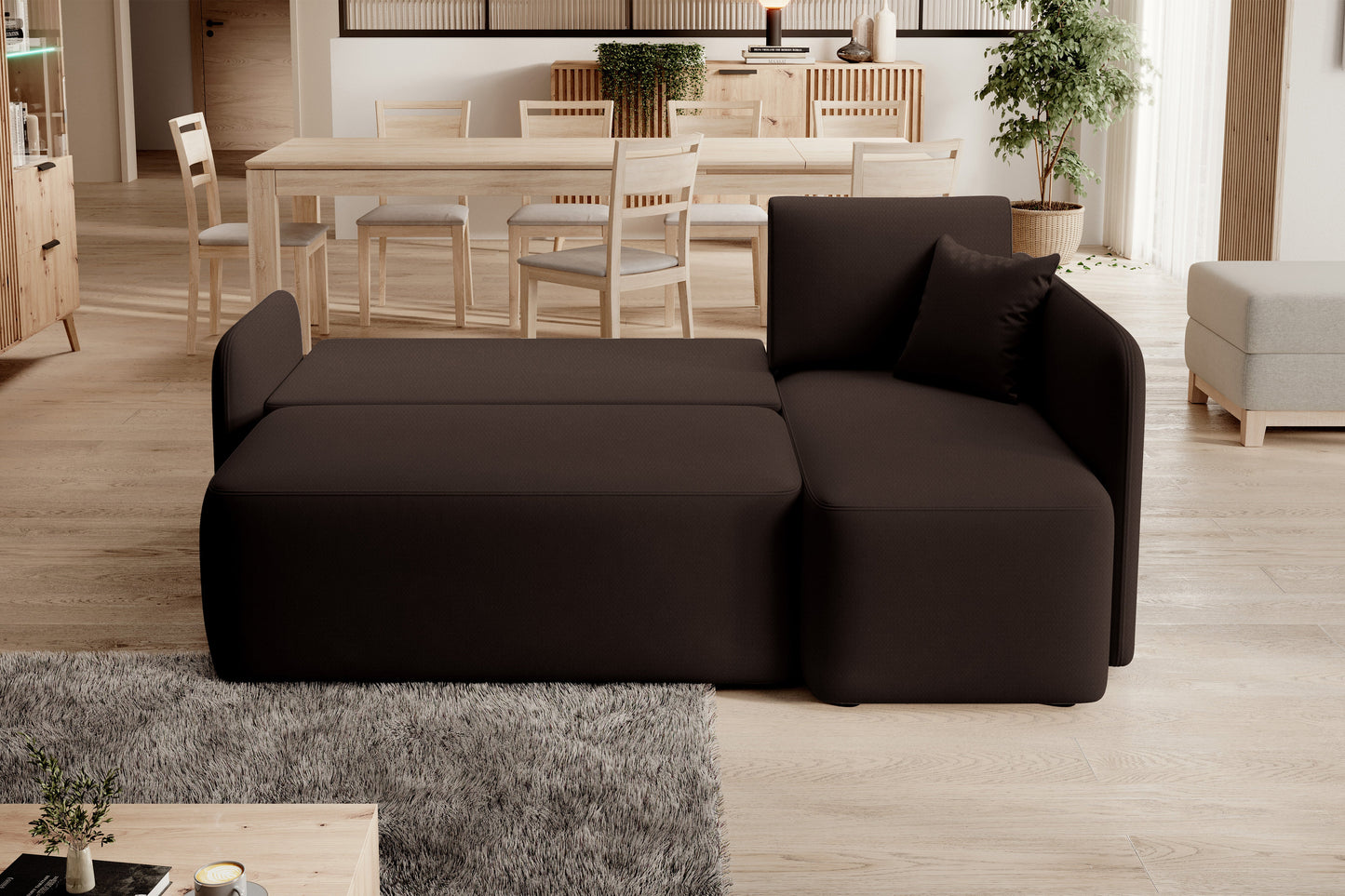 Hadson 3 Seater Storage Sleeper Chaise Sofa - Dark Brown