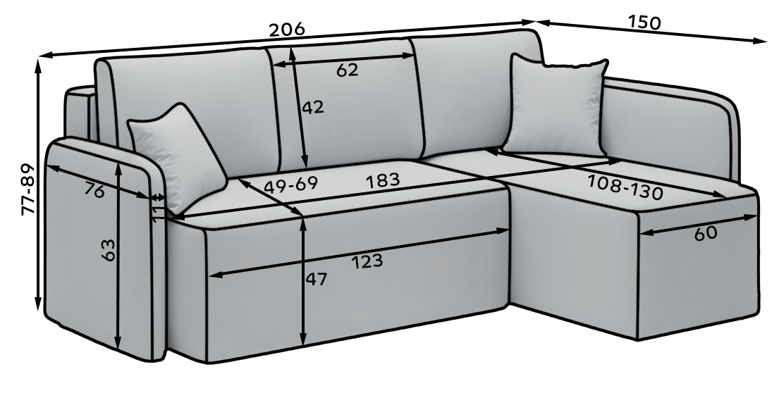 Hadson 3 Seater Storage Sleeper Chaise Sofa - Blue