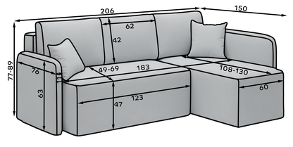 Hadson 3 Seater Storage Sleeper Chaise Sofa - Blue