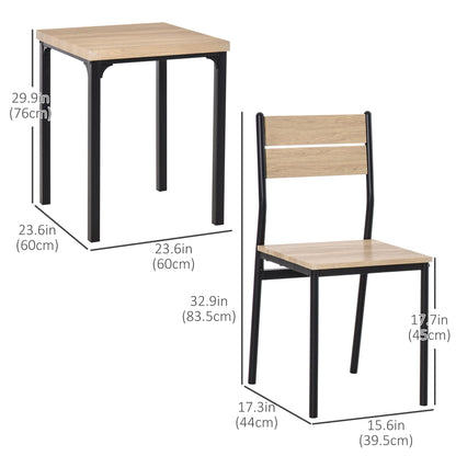 Kurt 3-Piece Dining Set for Small Spaces-Natural Wood