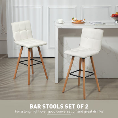 Modern Bar Stools Set of 2, 38" Upholstered Kitchen Island Stool with Solid Wood Legs, Grey
