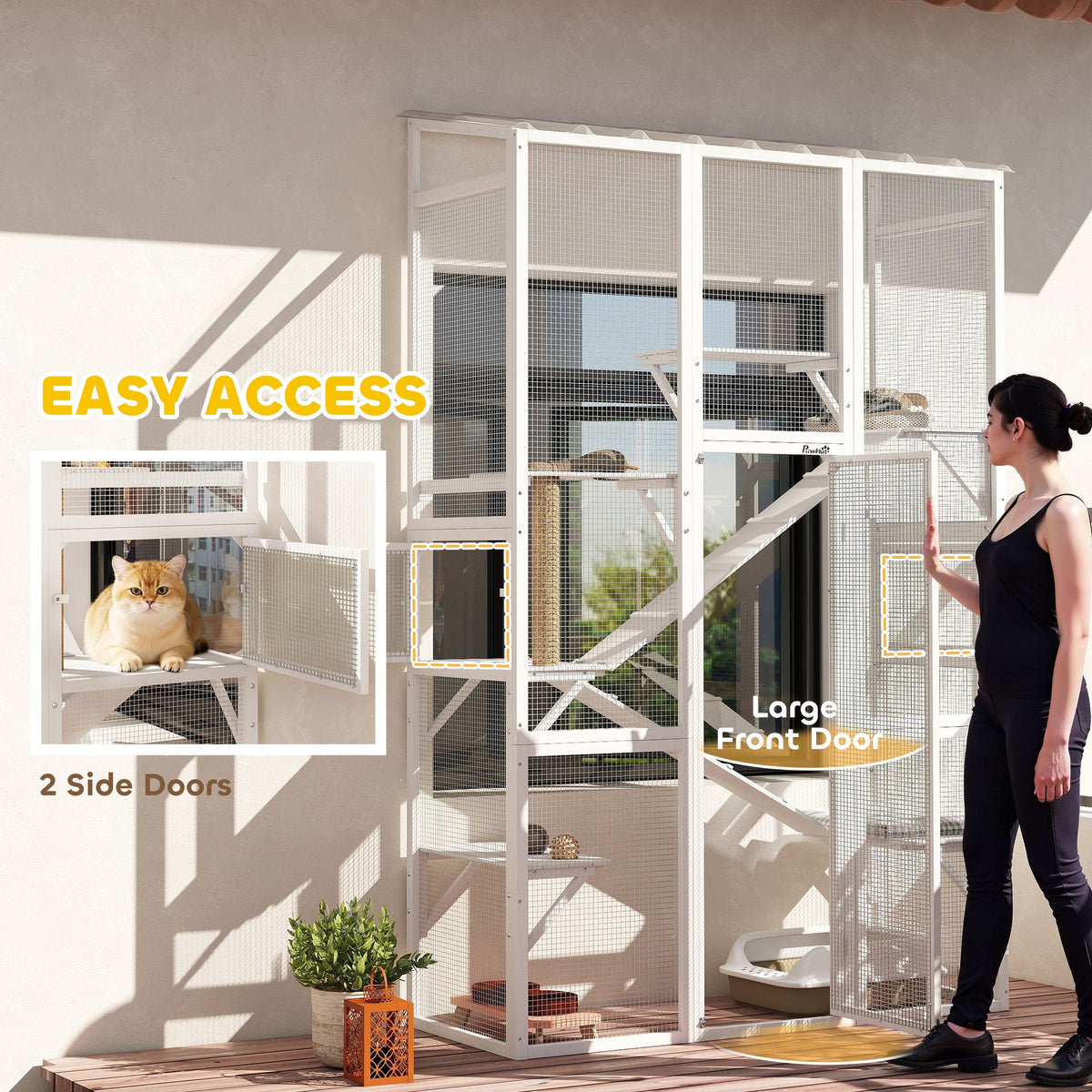 Large Outdoor Catio with 6 Jumping Platforms, Scratching Post, 2 Ramps, Waterproof Roof, Grey