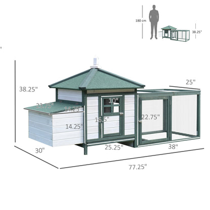 77" Chicken Coop Hen House Rabbit Hutch Poultry Cage Pen Outdoor Backyard with Nesting Box Run Natural