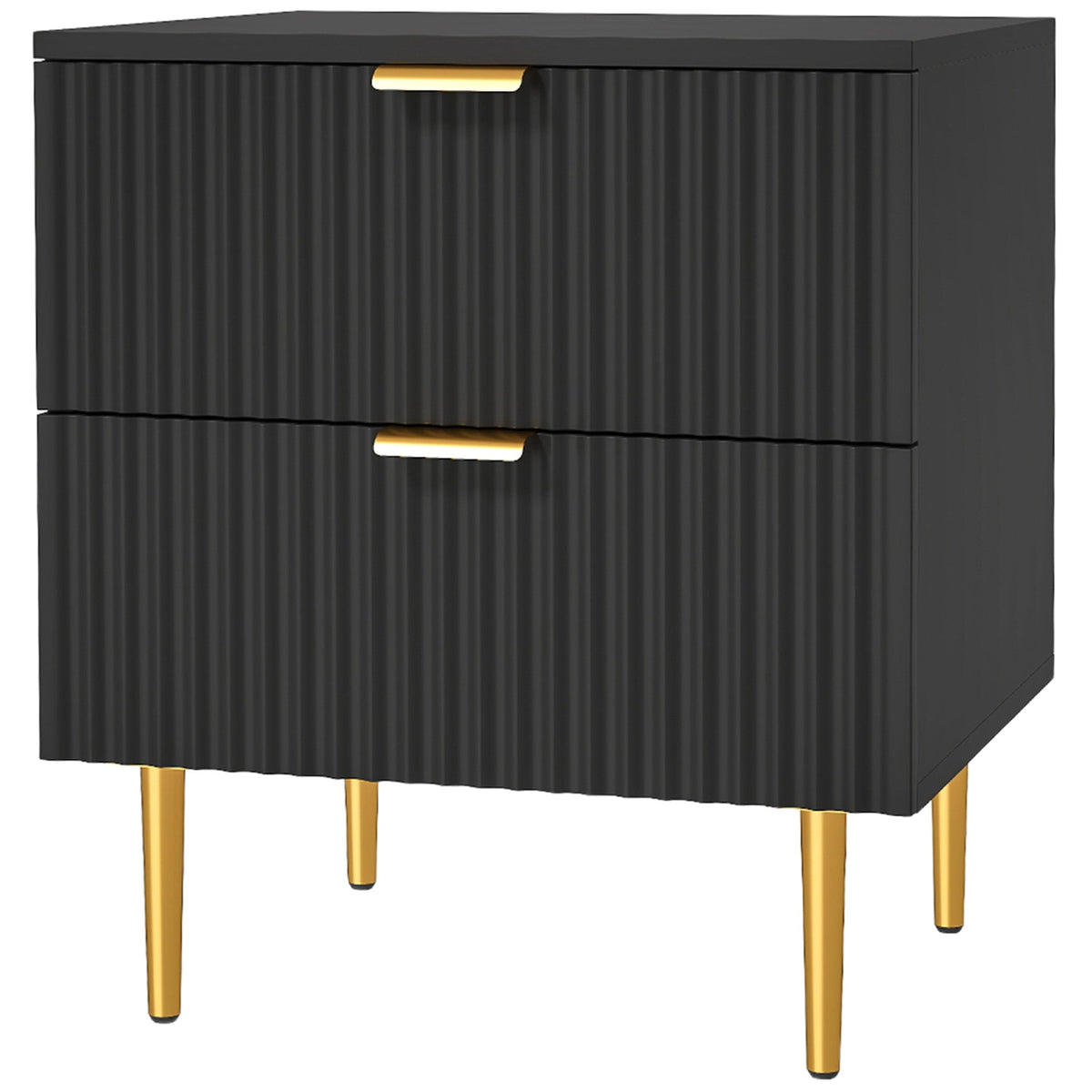 Bedside Table, Modern Nightstand with 2 Drawers, Side End Table with Metal Legs for Living Room, Bedroom, Black