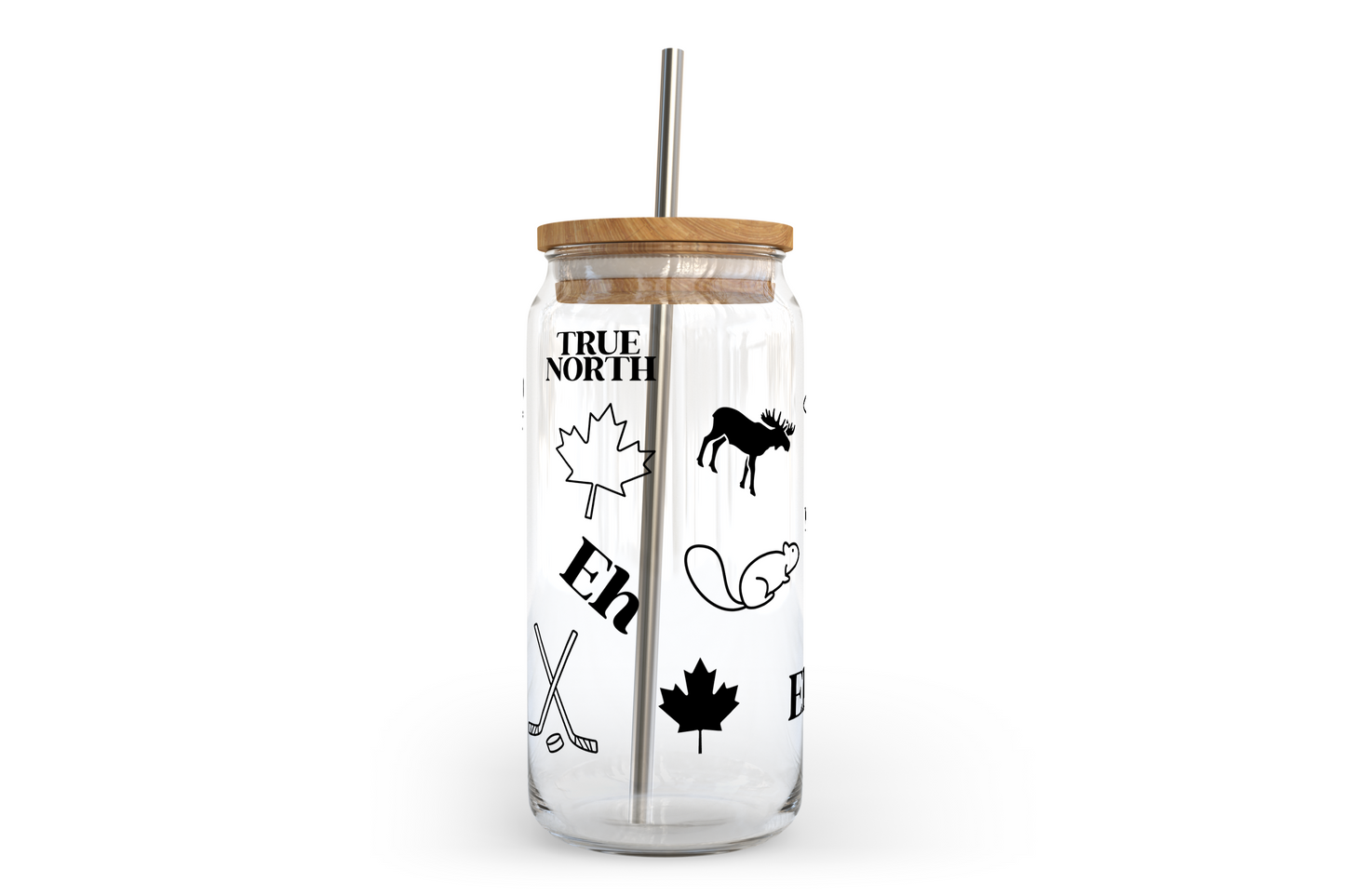 Canada Pattern Glass Can with Bamboo Lid