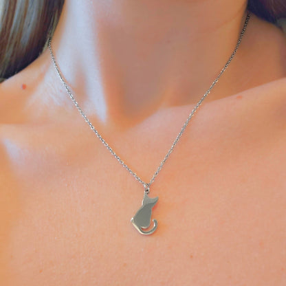 Cat Silhouette Necklace (Silver)