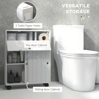 Bathroom Storage Cabinet, Bathroom Cabinet with 4 Rolling Wheels and Paper Holes, 20.5" x 6.75" x 26.5", White