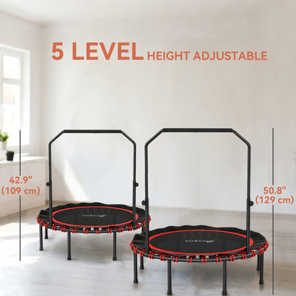 48" Foldable Rebounder Trampoline, Mini Trampoline Indoor with Adjustable Handle, Quiet and Safe Bungee Rebounder