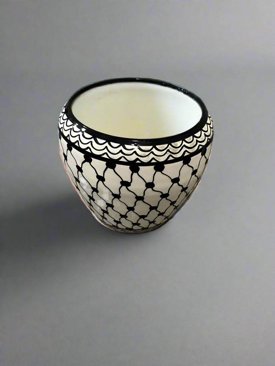 Handcrafted Ceramic Flower Pot – 7” Indoor & Outdoor Planter | Palestinian Pottery from Hebron | Kuffiyeh Pattern