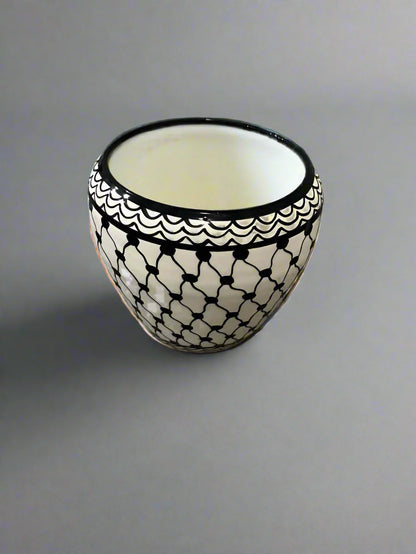 Handcrafted Ceramic Flower Pot – 7” Indoor & Outdoor Planter | Palestinian Pottery from Hebron | Kuffiyeh Pattern