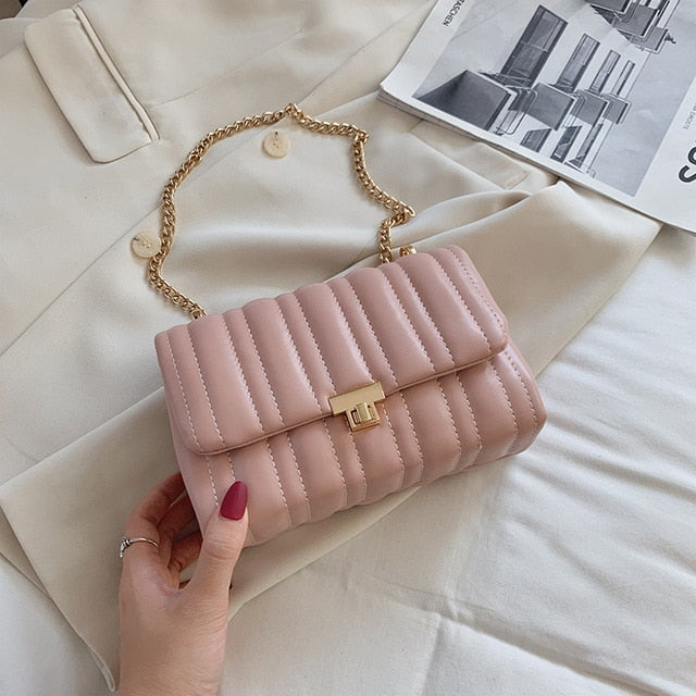 Lined Ruffle Chain Bag