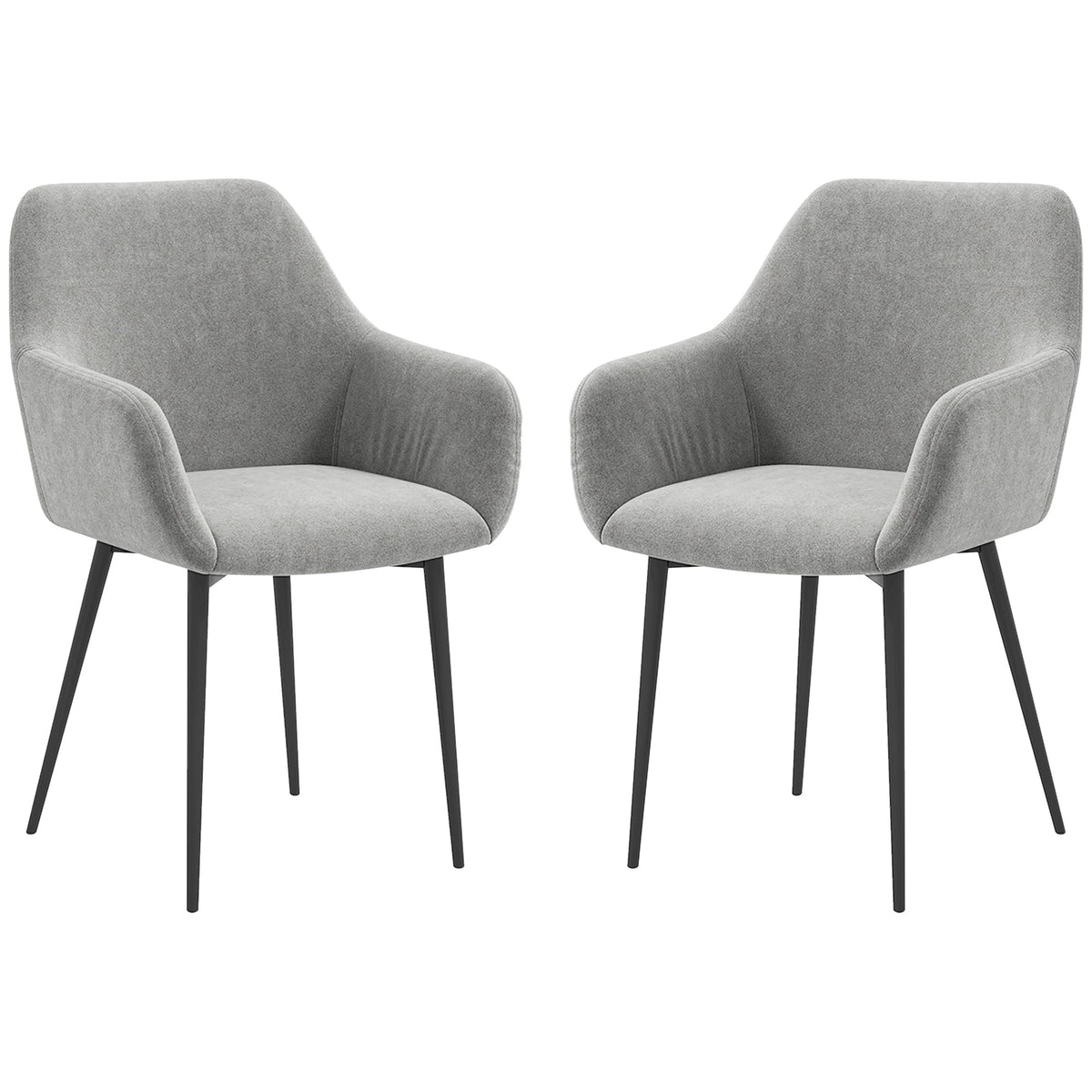 Dining Chairs Set of 2, Velvet-look Fabric Upholstered Kitchen Chairs with Backrest, Armrests and Steel Legs, Cream White