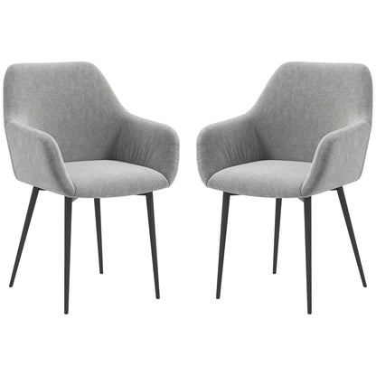 Dining Chairs Set of 2, Velvet-look Fabric Upholstered Kitchen Chairs with Backrest, Armrests and Steel Legs, Cream White