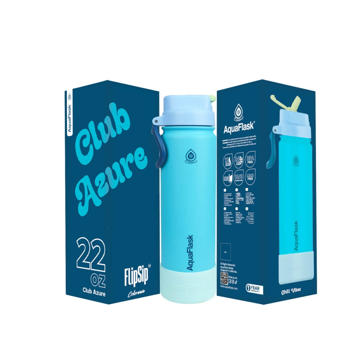 AquaFlask (22oz) Colorwave Flip Sip Insulated Water Bottle Double Wall Stainless Steel Hot & Cold