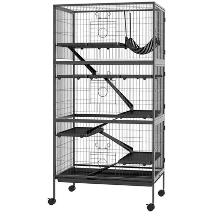 5-Tier Rolling Small Animal Cage, Deluxe Guinea Pig Cage, Ferret Cage for Mink Chinchilla Kitten Rabbit, Grey