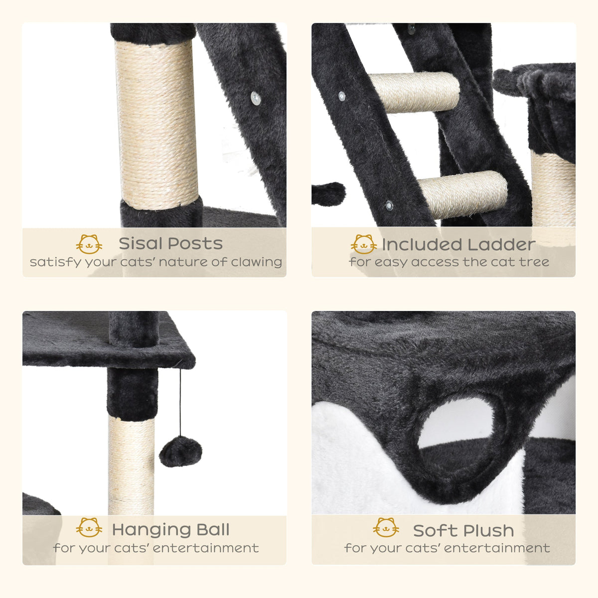 94"-102" Huge Cat Tree Ceiling High Cat Condo Scratching Post Activity Center Multi-Level Play House Light Grey