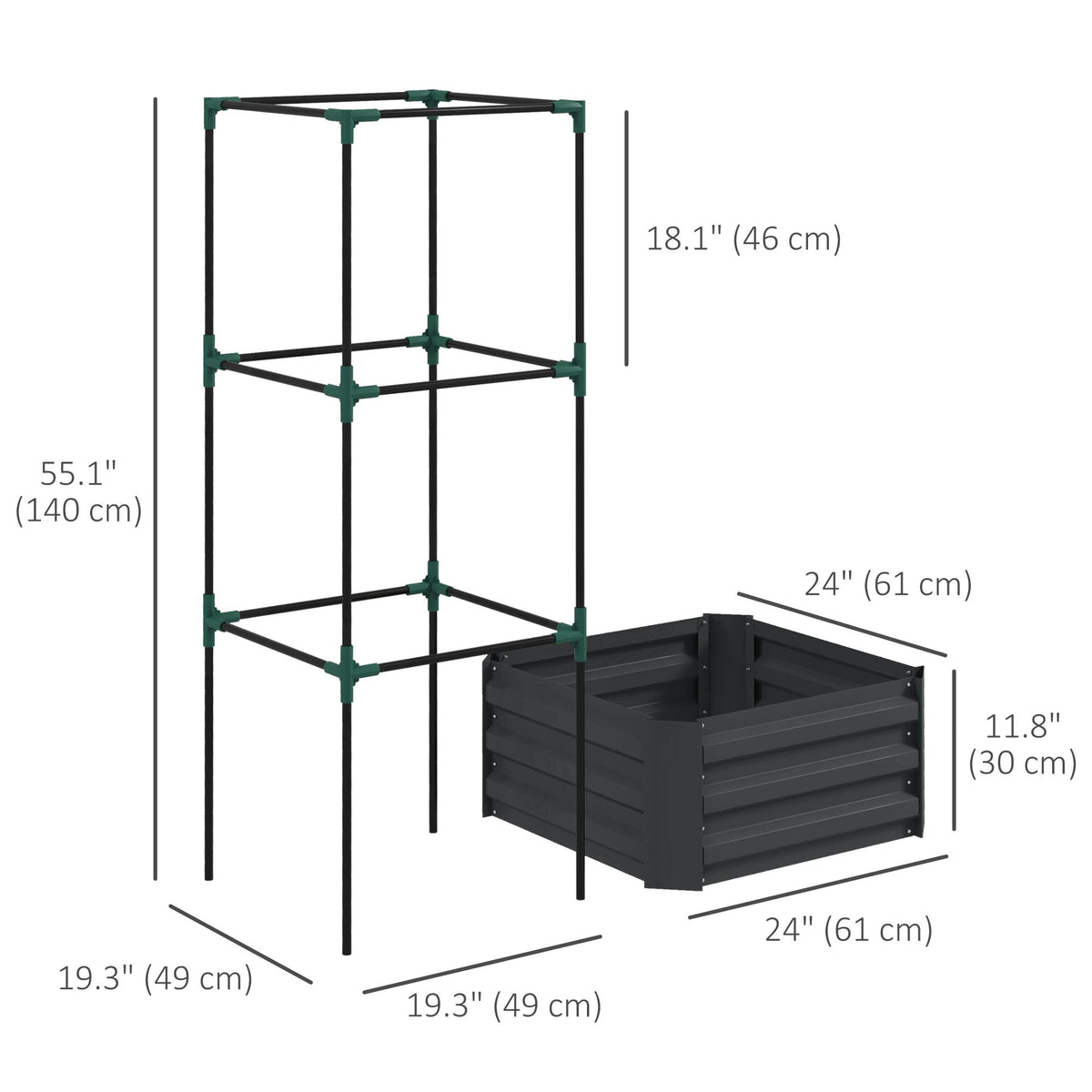 Galvanized Planter Box, Outdoor Raised Garden Bed with 3-Tier Trellis Tomato Cage for Climbing Vines, Vegetables, Brown