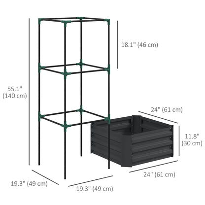 Galvanized Planter Box, Outdoor Raised Garden Bed with 3-Tier Trellis Tomato Cage for Climbing Vines, Vegetables, Brown