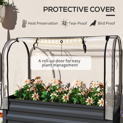 Raised Garden Bed with Cover, Metal Elevated Planter Box with Bottom Shelf and Liner, Black