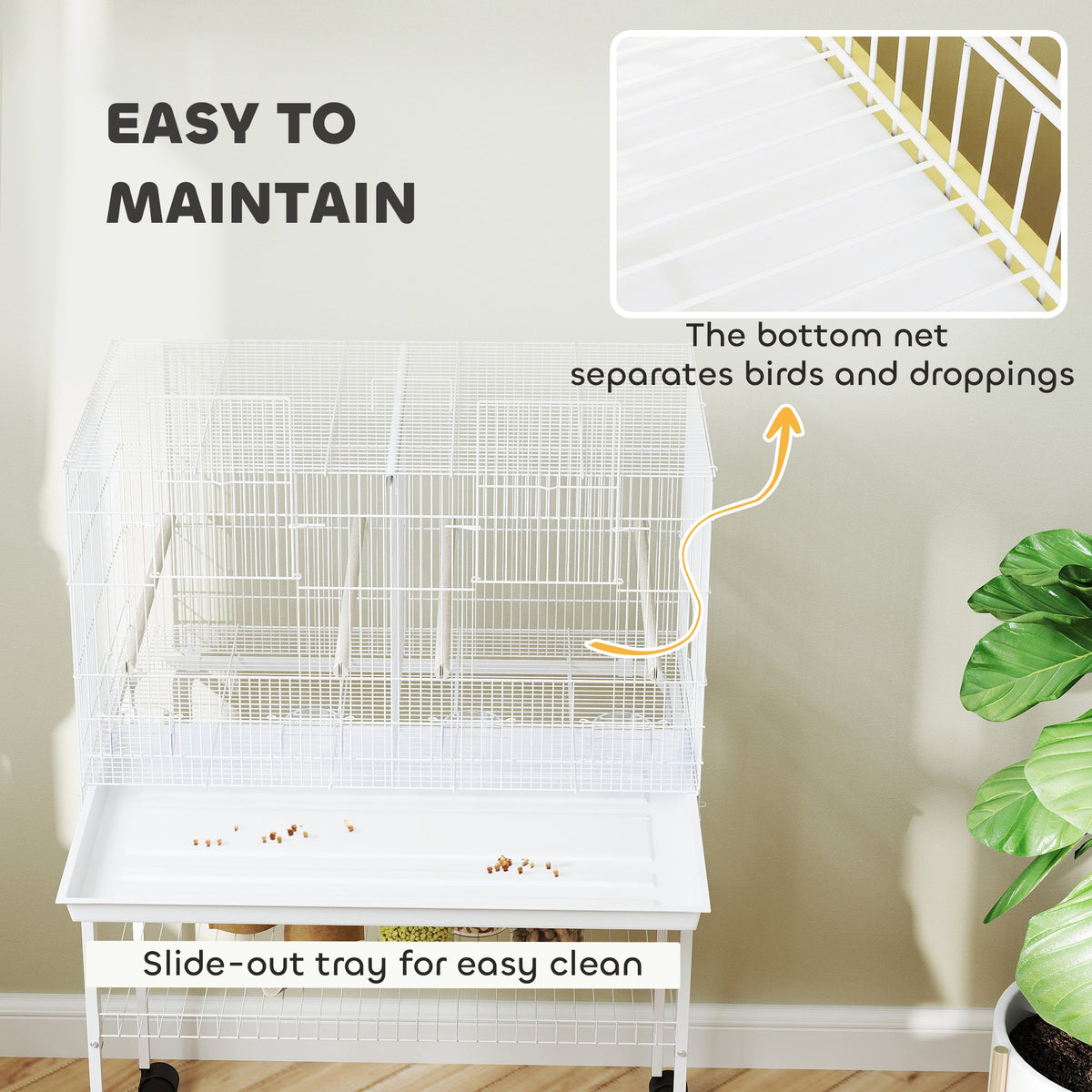 18" H Bird Cage, Large Parakeet Cage for Budgie, Lovebird, Canary, Finches with Divider, Black