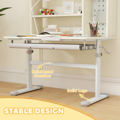 Kids Desk Height Adjustable with Tilted Desktop, Storage, Drawer, Pegboard, for 3-12 Years