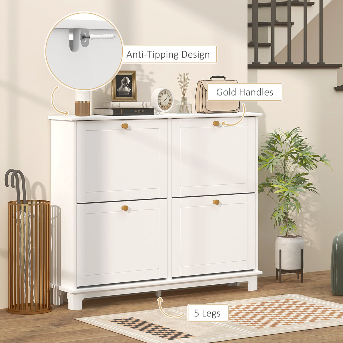 Modern Shoe Storage Cabinet, Narrow Shoe Cabinet with 4 Flip Drawers, Adjustable Shelves, 5 Legs for Entryway, Black
