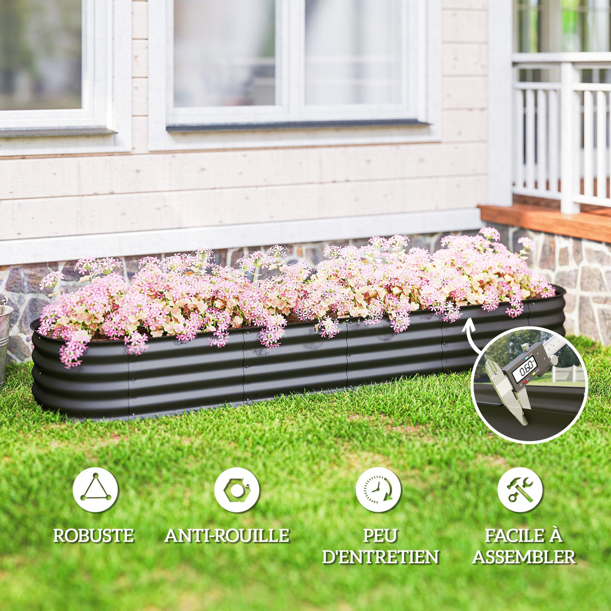 4.9 x 2 x 1ft Galvanized Raised Garden Bed Kit, Metal Planter Box with Safety Edging, Black