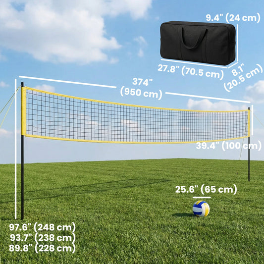 31ft Portable Volleyball Net Set with Adjustable Height Steel Poles, Volleyball, Boundary Line and Carrying Bag