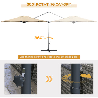 10 FT Cantilever Umbrella, Aluminum Hanging Offset Umbrella with 360°Rotation, Crank, Tilt, Cross Base, Grey