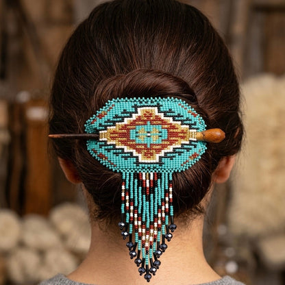 Wisdom Star Fringed Beaded Barrette & Wooden Stick