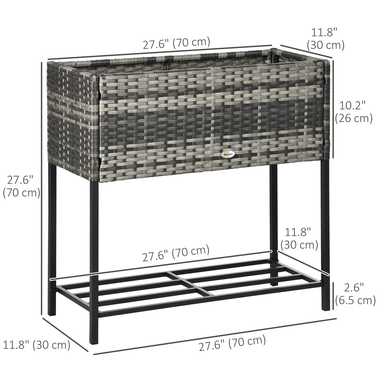 Rattan Raised Garden Boxes, Elevated Flower Beds with Storage Shelf for Herbs, Flowers, Vegetables, Brown
