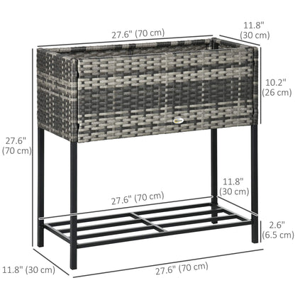 Rattan Raised Garden Boxes, Elevated Flower Beds with Storage Shelf for Herbs, Flowers, Vegetables, Brown