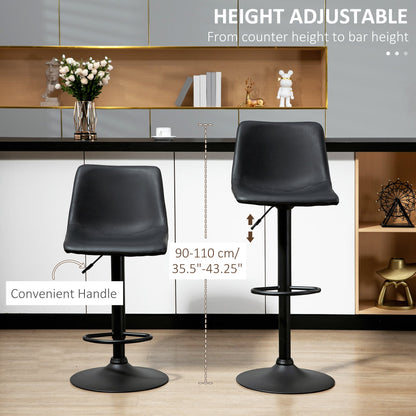 Adjustable Counter Height Bar Stools Set of 2, 360° Swivel Kitchen Counter Stools Dining Chairs with Backs, Vintage Leather, Brown