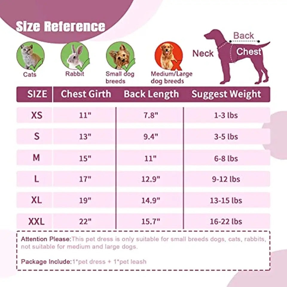 Elizabeth Bow Dog Harness Dress Set | Harness Dress and Leash Set