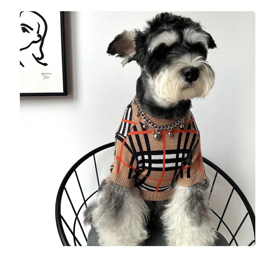 Dog Knit Sweater | Brrbrry Plaid Dog Sweater