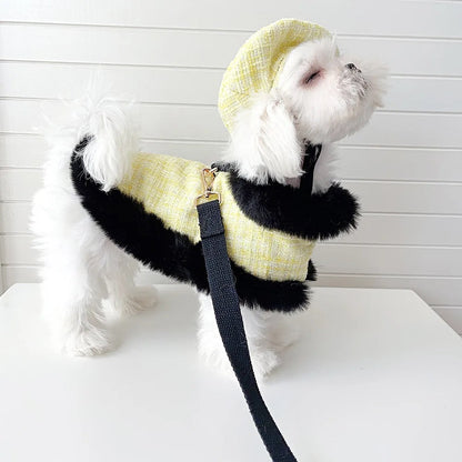 Plaid Tweed Harness Set | Dog Harness Leash and Hat Set