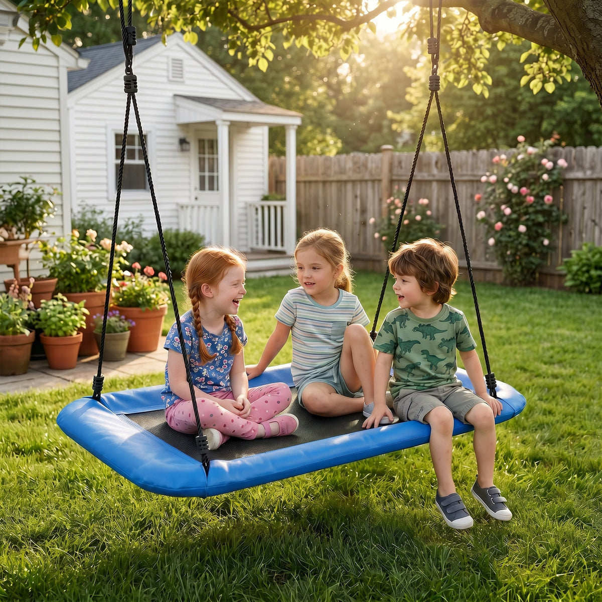 Nest Swing Adjustable Ropes Tree Straps Basket Swing for Kids, 58" x 30", 660 lbs Capacity for Indoor Outdoor, Blue