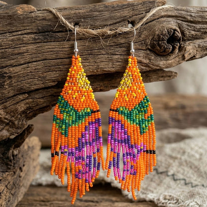 Orange Sky Dancer Beaded Earrings
