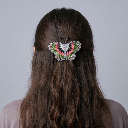 Silver Butterfly Beaded Barrette