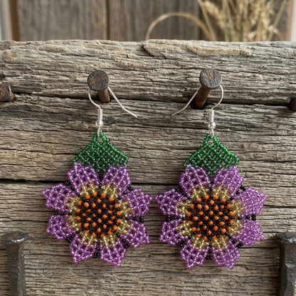Sunflower Beaded Earrings (Purple)