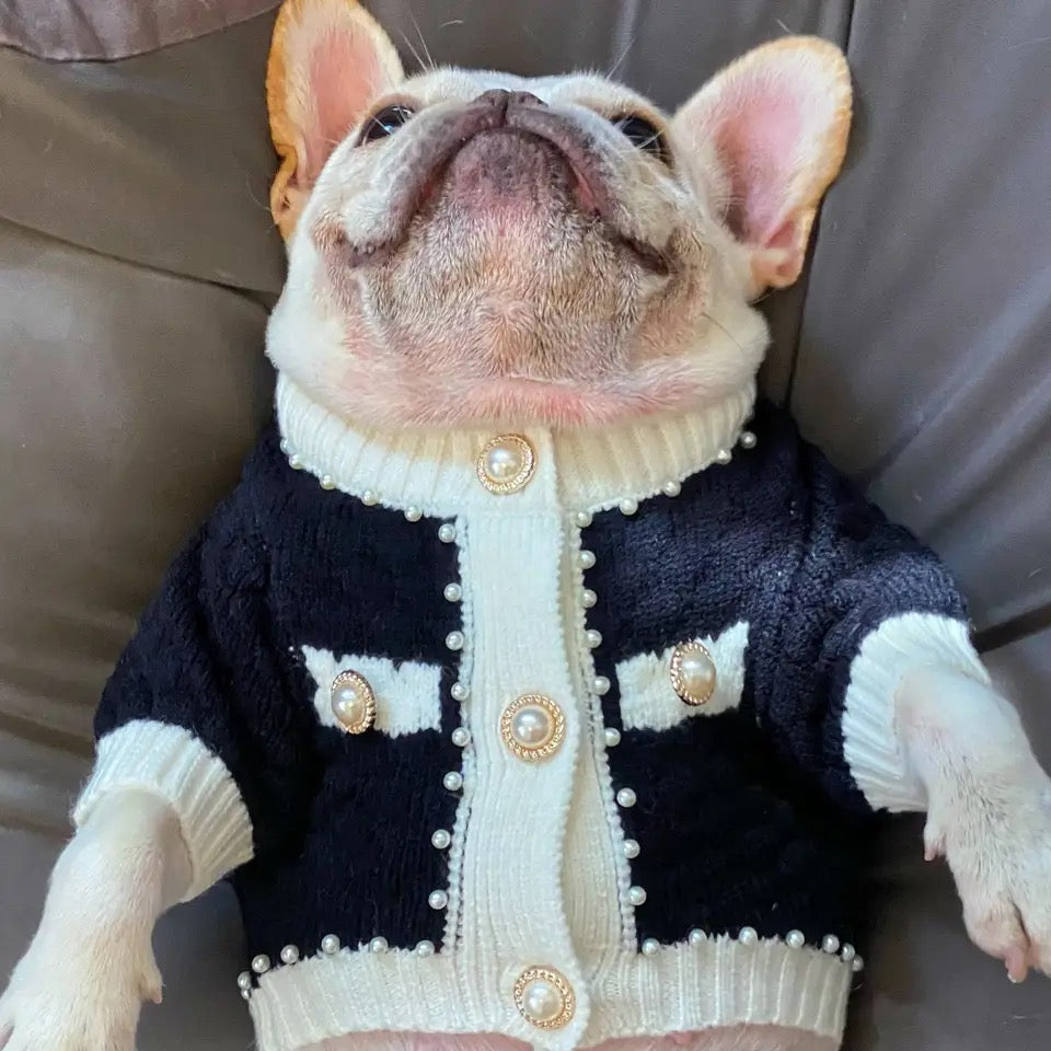Coco Chewnel Pearl Cardigan Dog Sweater | Button Up Dog Sweater