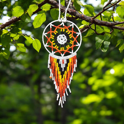 White and Red Celestial Beaded Handmade Dreamcatcher