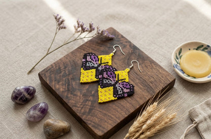 Butterfly Beaded Earrings (Yellow)