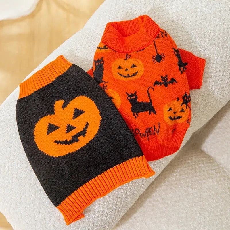 Pumpkin Bat Dog Sweater | Halloween Dog Costume